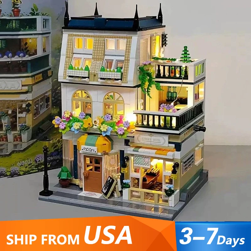 

997 шт., креативный эксперт MOC, мини-садовый отель, строительные блоки, городская уличная квартира, модульная модель, сделай сам, игрушки-головоломки, подарок для детей