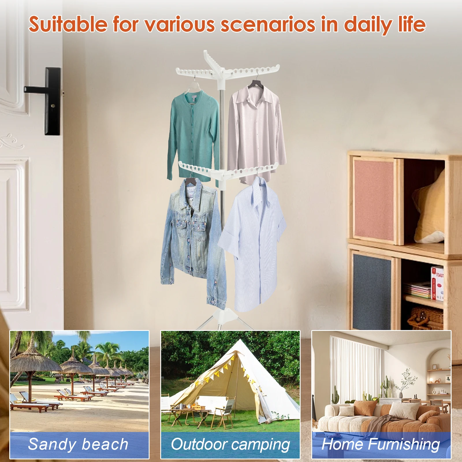 1/2 Layer Tripod Clothes Drying Rack Laundry Drying Rack with Rotating Clothes Rail Foldable Space Saving Clothes Drying Hanging