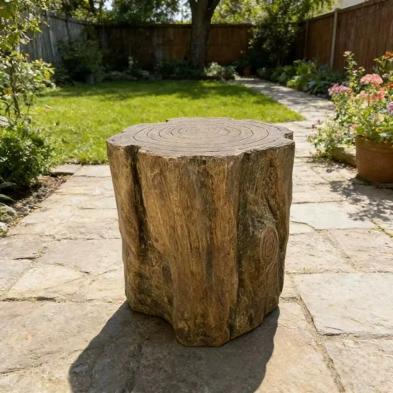 Wabi-Sabi Style Faux Tree Stump Side Table Rustic Resin Stool for Living Room Sofa Corner & Balcony designer furniture