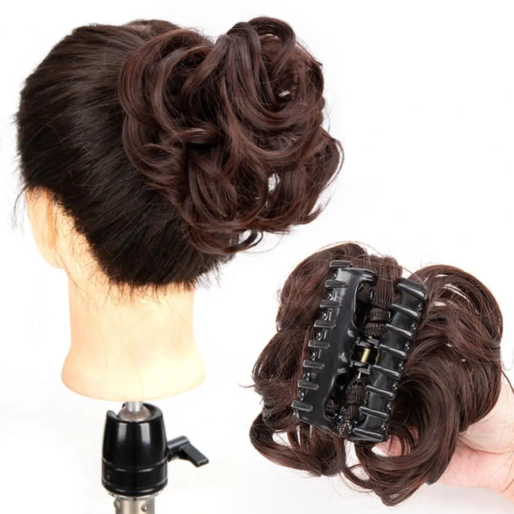 Ponytail Bun with Claw Clip Curly Bun Hair Piece Messy Bun Fluffy Women Wig Messy Buns Tousled Updo Synthetic Hair Extensions