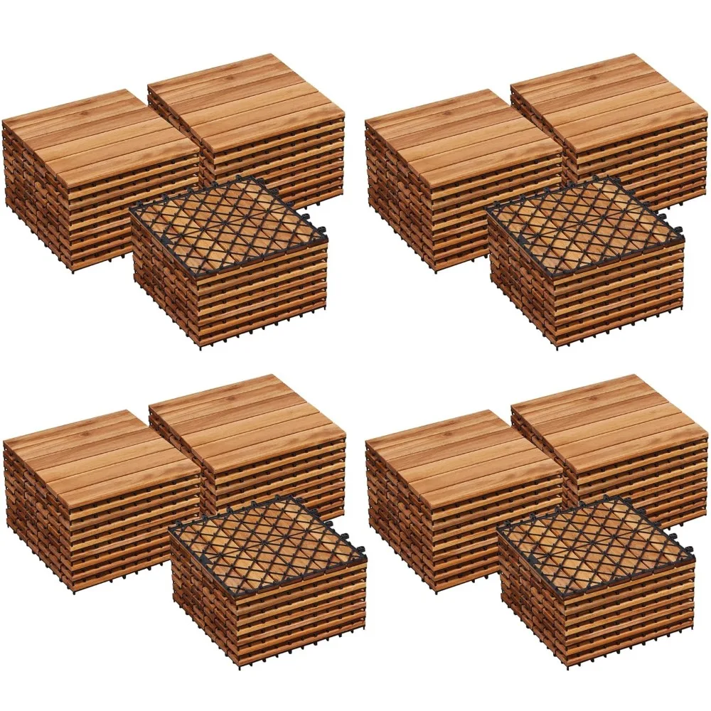 108PCS Acacia Wood Interlocking Flooring Tiles Waterproof Flooring for Outdoor & Indoor Patio,Balcony,Garden,Poolside,12 × 12 in