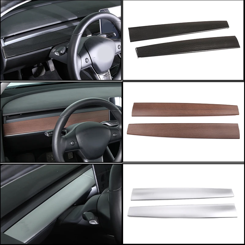 Carbon Fiber Look Dash Cover For Tesla Model 3/Y 2017-2023 ABS Dashboard Wrap Trim Protective Panel 2Pcs