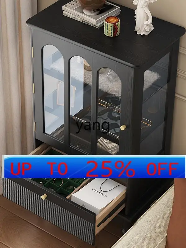 

lmm retro solid wood glass wine cabinet small apartment living room wall display household side cabinet