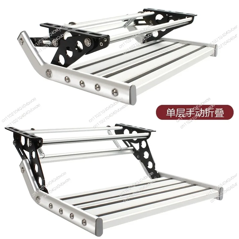 RV Single-layer Electric Folding Step Trailer with Light Welcome Pedal Aluminum Alloy Manual Step