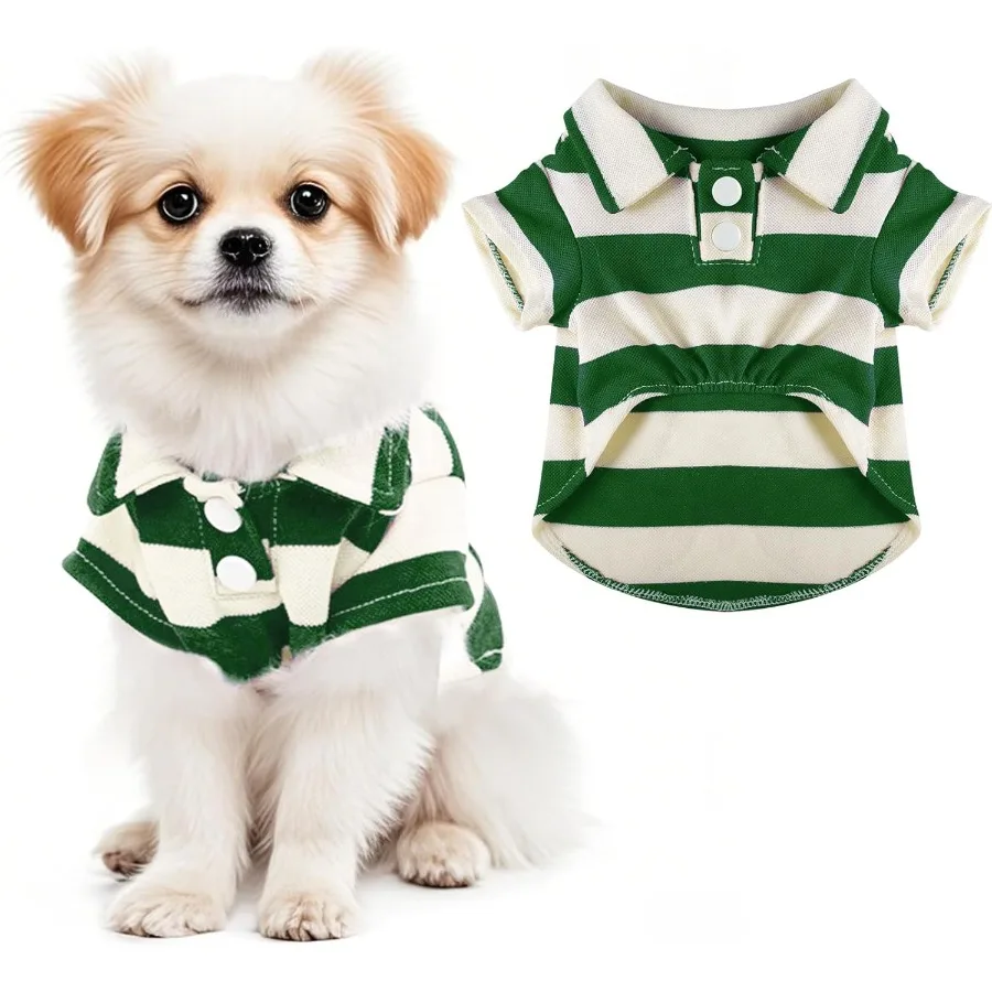 قميص الكلب قميص بولو بياقة مخططة ملابس الجرو ملابس الصيف بأزرار لأعلى ملابس الحيوانات الأليفة للكلاب الصغيرة والمتوسطة والقطط للأولاد والبنات والحيوانات الأليفة Gre #1