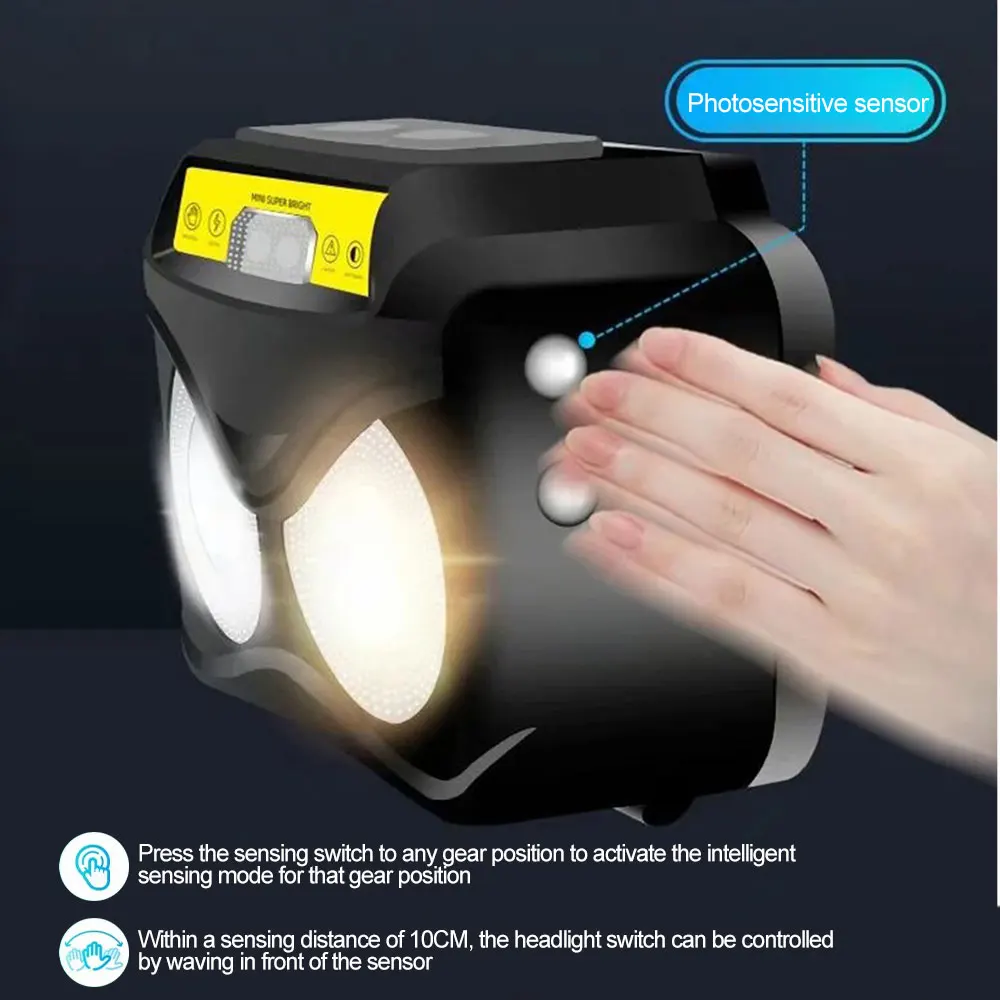 Multifunction Sensor Headlight LED Head Light USB Rechargeable Headlamp Head Torch Flashlight Waterproof for Camping Hiking