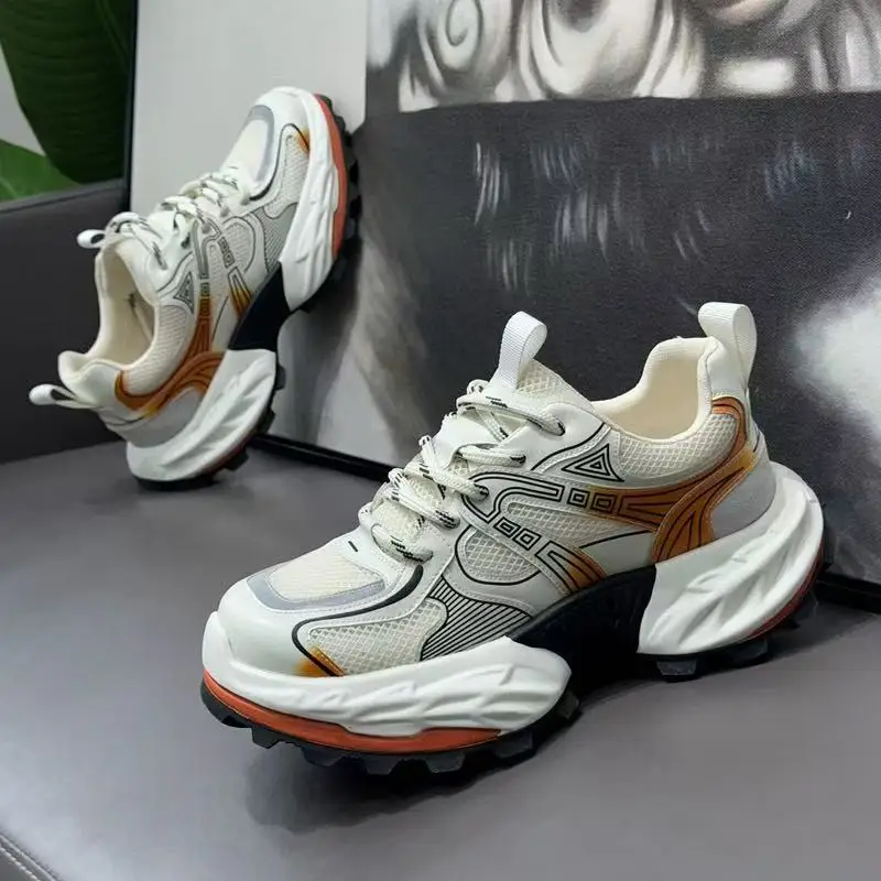 

Men's Summer Breathable Mesh Sport Shoes Casual Running Thick Bottom Fashionable Dad Sneakers Youth Trendy Flat Laced Rubber ...