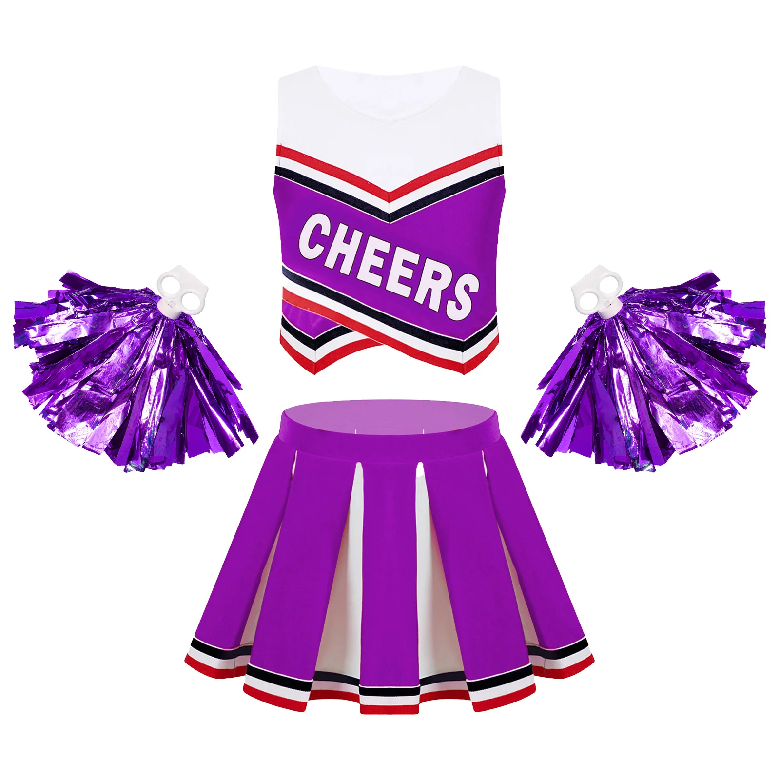 Kids Girls Sleeveless Cheer Dance Outfit Set for Cheerleading Uniform Cosplay Cheerleader Costume Teens Dancewear Teamwear