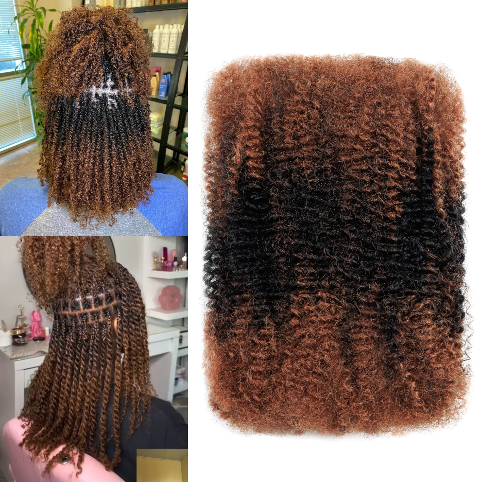 Hot Sale Ombre #30/1b/30 Color Afro Kinky Bulk Synthetic Hair Economy Tangle-Free Remy Blend Hair for Braids