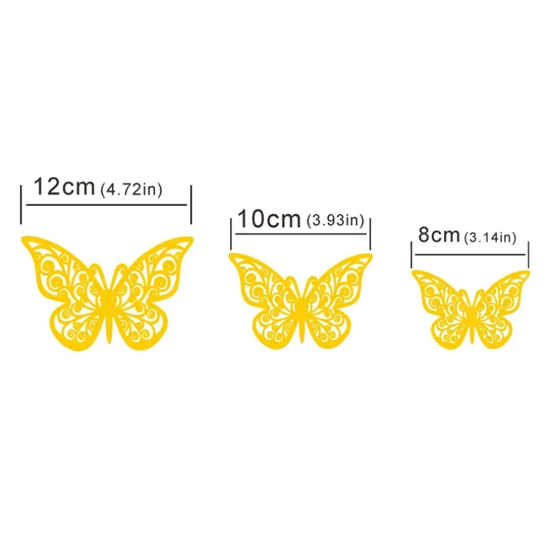 12Pcs Artificial Butterfly Happy Birthday Cake Topper Gold 3D Butterflies Cupcake Top for Wedding Party Baking Dessert Decor