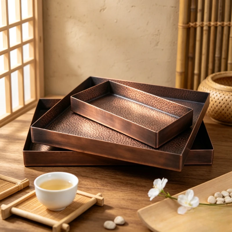 Thick Copper Plate Tray Set Heavy Duty Restaurant Serving Platter Anti-Drop Kitchen Seasoning Dish Home Tableware Durable Plate