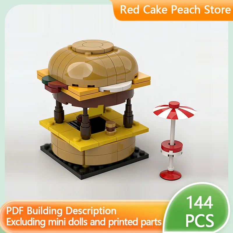 

Модель City Street View MOC, строительные кирпичи, гамбургер, гриль, киоск, модульная технология, детские праздничные подарки, сборка игрушек, костюм