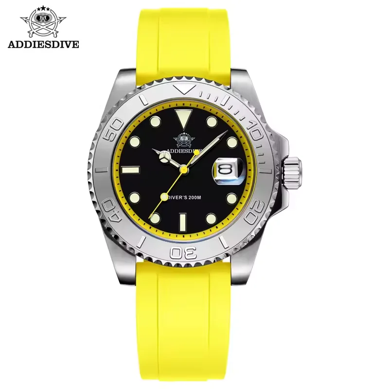 ADDIESDIVE 41mm Rubber Silicone Quartz Watch For Men Fashion 200m Diving AD2040 Watches Super Luminous Wristwatches Reloj Hombre