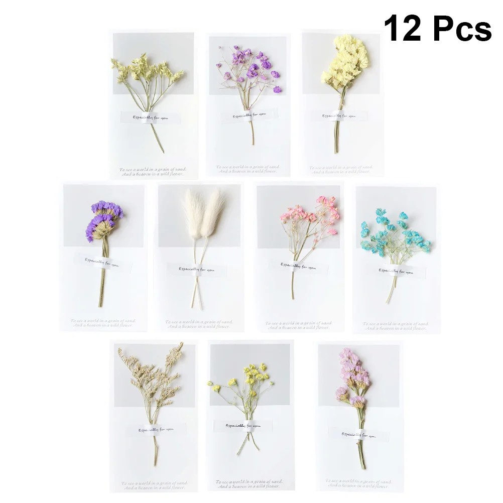 

12Pcs Unique Greeting Cards with Pressed Flowers Perfect for Birthday Anniversary Party Favor Message Card Valentine's Day Card