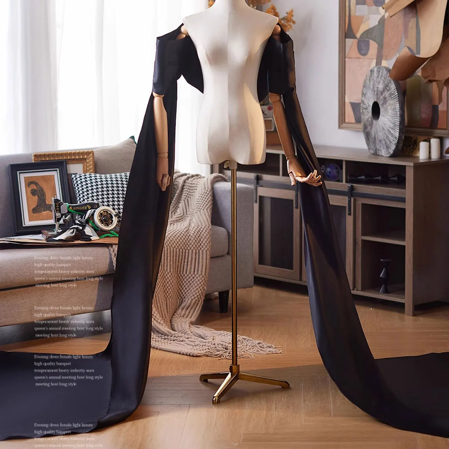 

Mingli Tengda Black Handmade DIY Wedding Shoulder Accessories Satin Bridal Runway Show Photography Shoulder Strap Wome Shawl