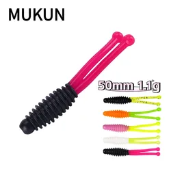 MUKUN-Mini Soft Fishing Lures, Double Tailed Jigging Wobblers, Artificial Swimbaits for Bass, Carp Tackle, 1.1g, 5cm, New, 10Pcs