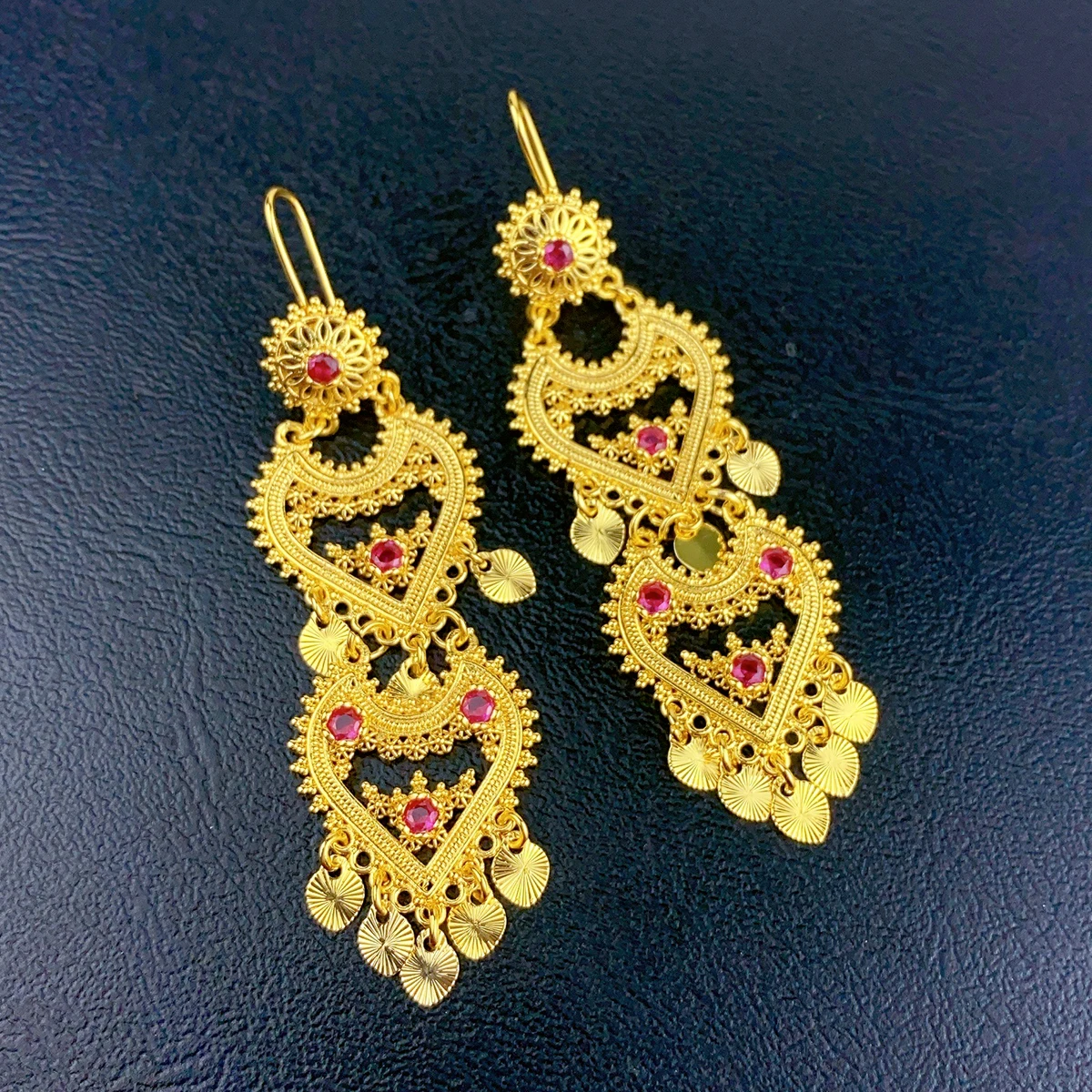 Indian Drop Earrings 24K Gold Color Jewelry For Girls African Dubai Ethiopia Wedding Earring Accessories Gifts Wholesale