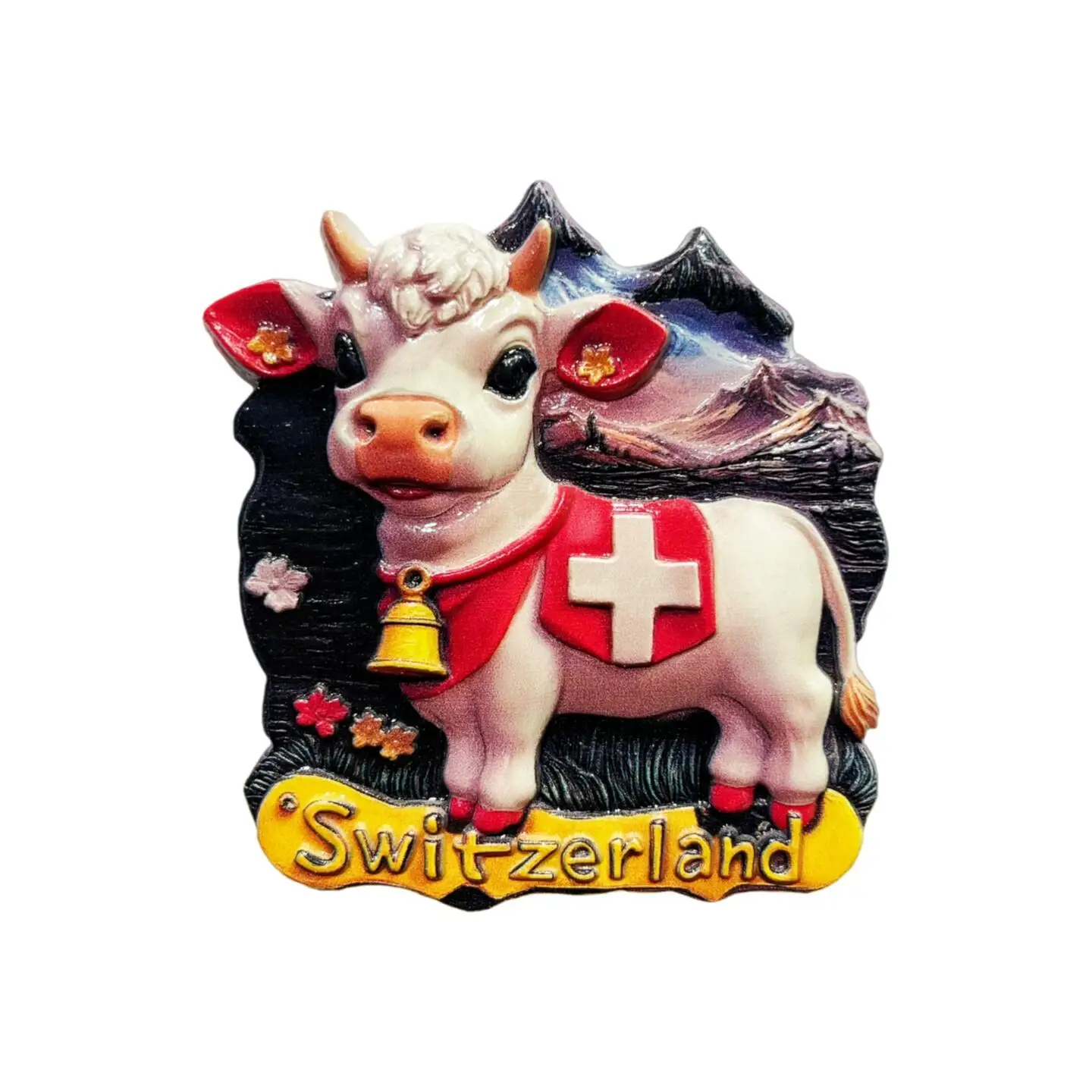European Swiss Alps Jungfrau Tourist Souvenir Creative Bell Cow Decoration Magnetic Refrigerator Sticker