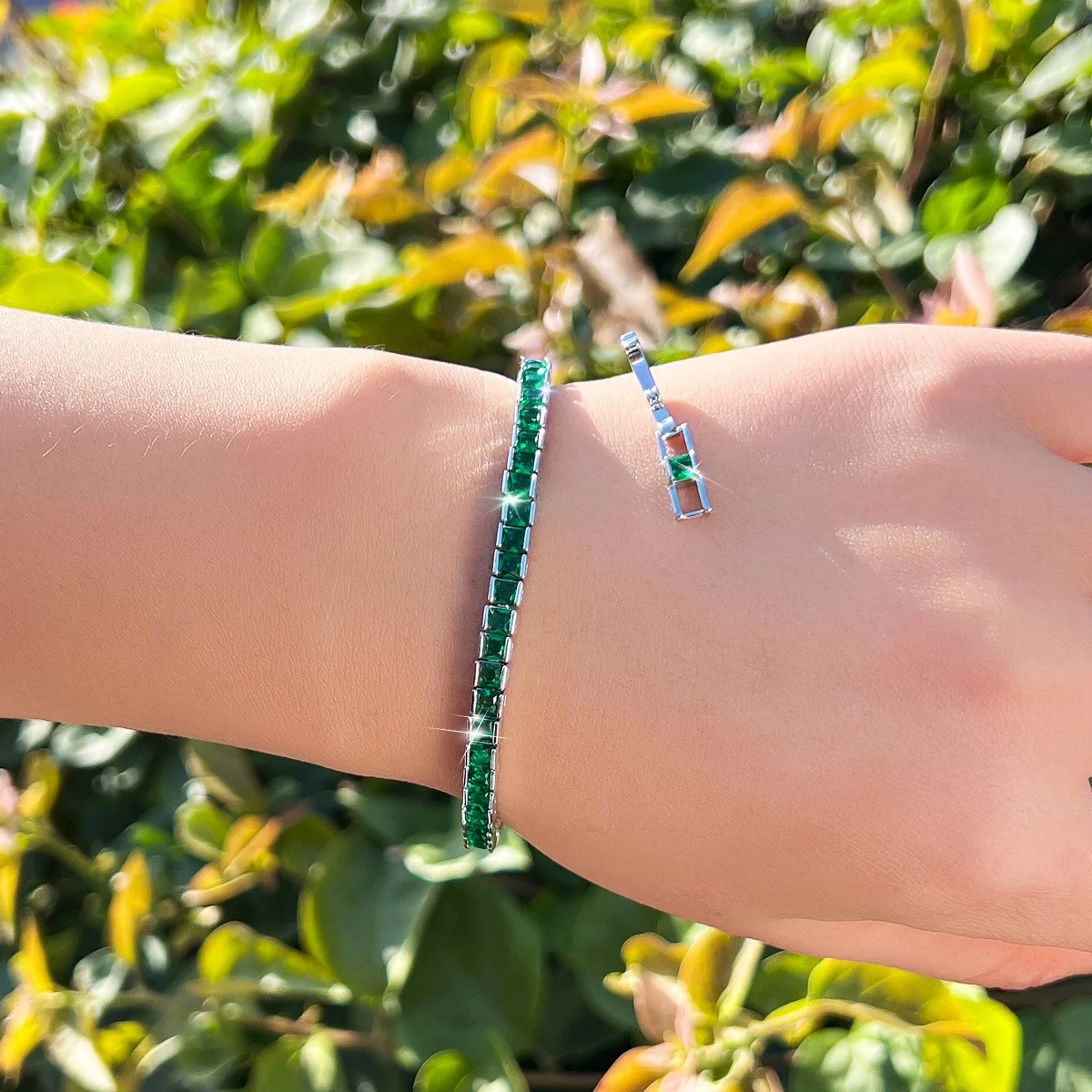 Pera CZ Tennis Bracelets Silver Color Green Square CZ Chain Bangles For Women Men Hip Hop Bling Homme Fashion Jewelry B124
