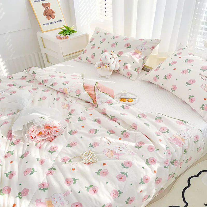 Washed Double Gauze cooling summer quilt Fresh style printed quilted Blanket Skin-Friendly Breathable Air Condition Comforter