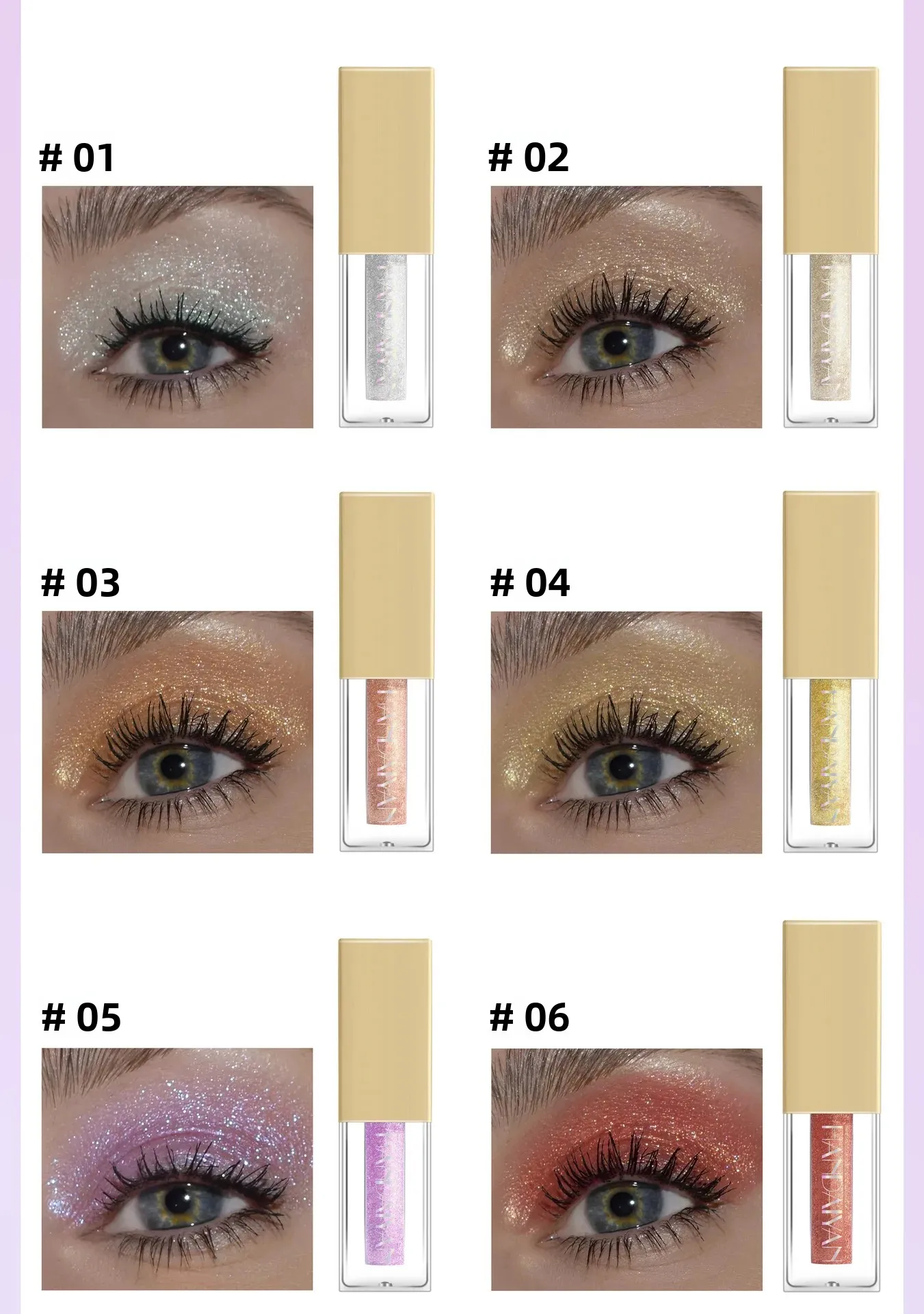 Handaiyan Colorful Pearlescent Shimmer Liquid Eyeshadow - Long-Lasting Sparkly Eye Glitter for Stage Performances