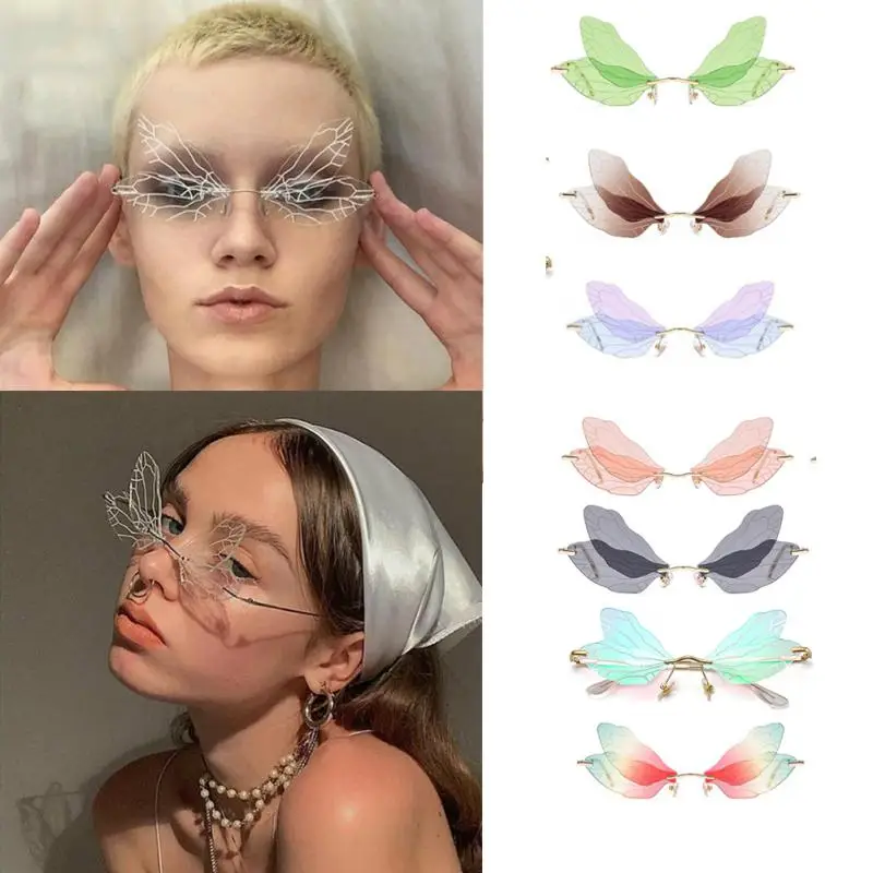 

Fashion Butterfly Sunglasses For Women Vintage Clear Ocean Lens Eyewear Men Rimless Dragonfly Wing Steampunk Funny Eyeglasses