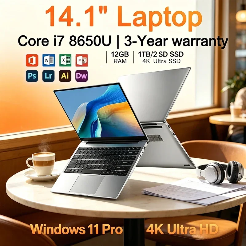 Ultra Slim Laptop Intel Core i7 8650U 14.1 Inch 32GB RAM 2TB SSD Gaming PC for Office Study Windows 11 pro Laptop