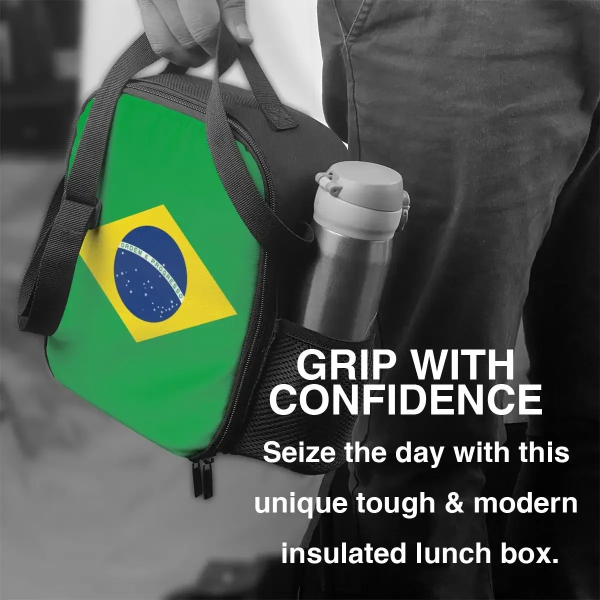 Fiambrera térmica reutilizable con bandera de Brasil para mujer y niño, bolsa de almuerzo aislada para acampar y viajar