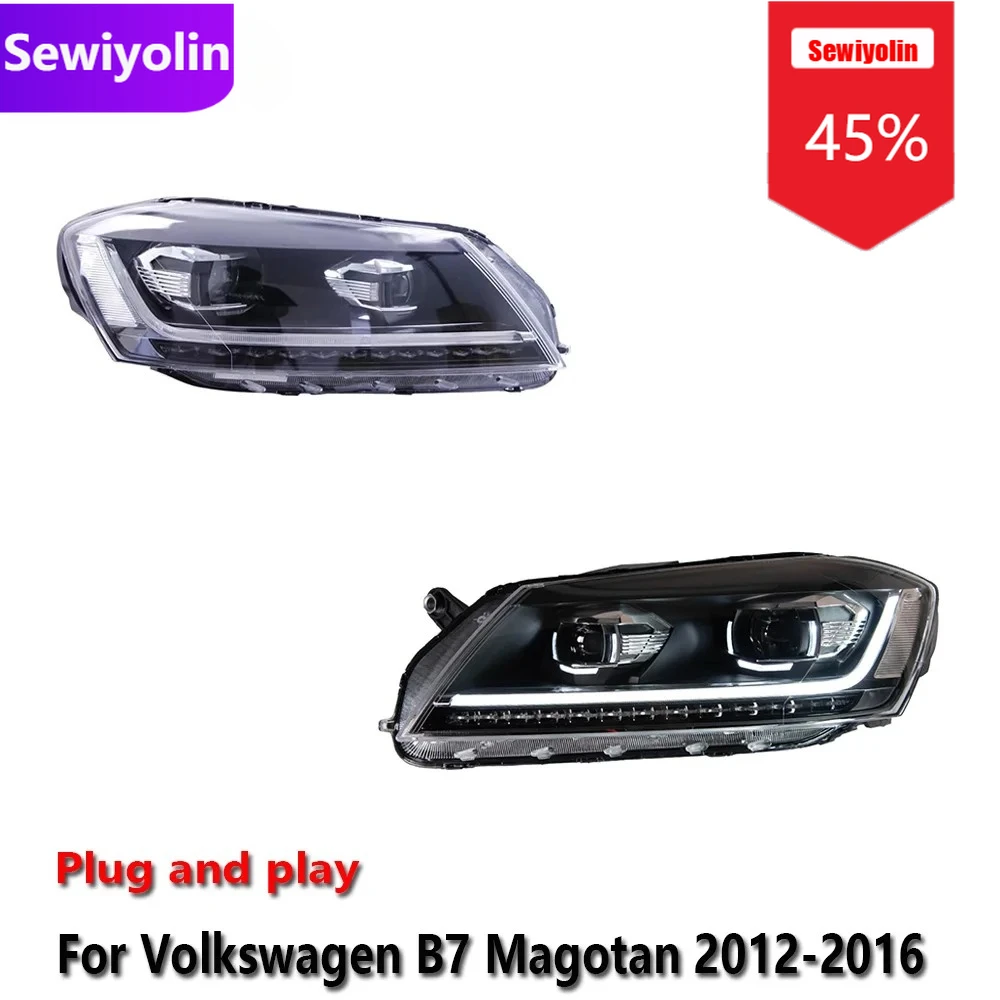 

Автомобильные светодиодные фары DRL в сборе для Volkswagen Magotan 2012-2016 B7, противотуманные фары DRL, стоп-сигнал поворота Plug and Play