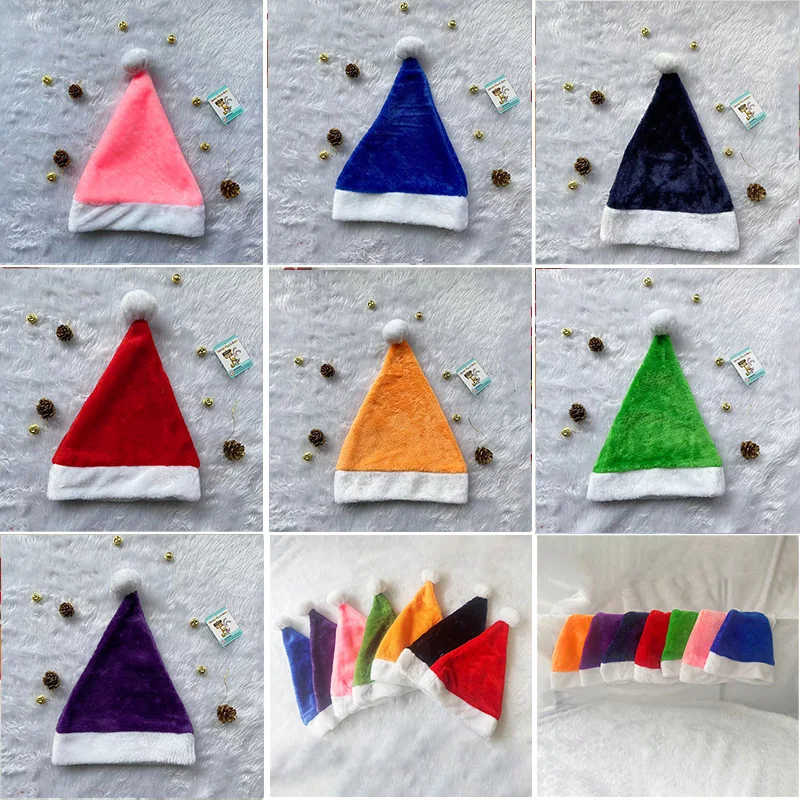 Short Plush Christmas Hat Christmas Party Decoration Red Blue Purple Coffee Yellow Pink Green Festive Protective Holiday Gift