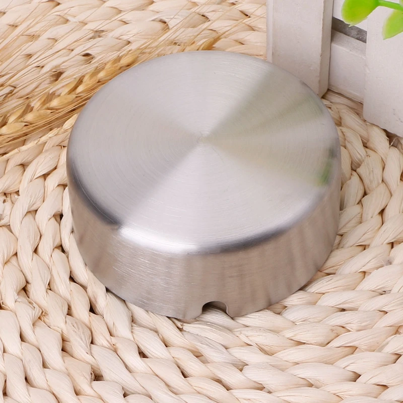 Round Stainless Steel Ashtray Tabletop Silver Cigarette Tray Portable for CA