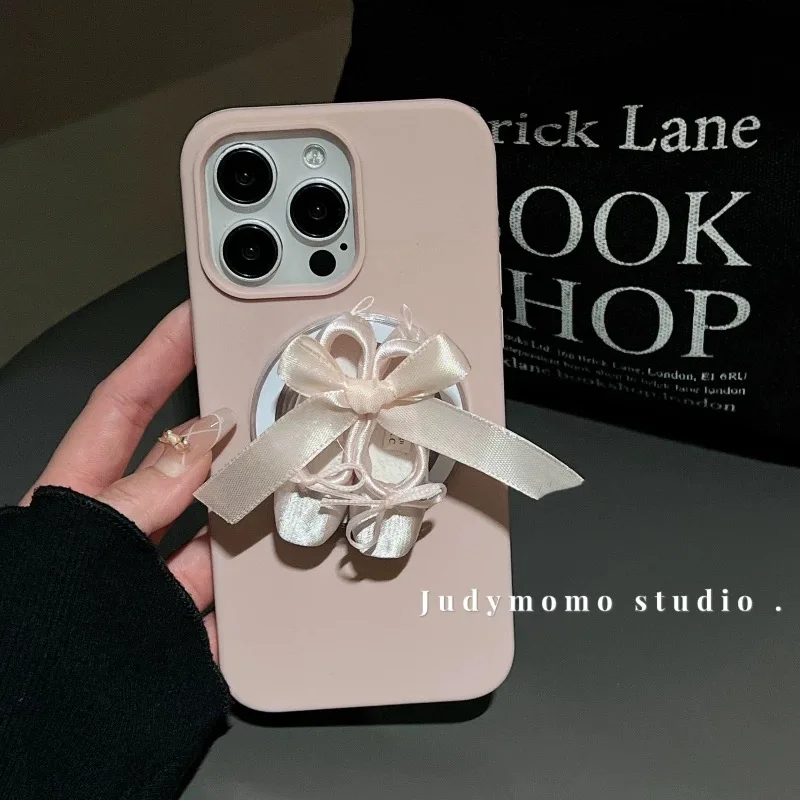 

Girl's ballet shoes magnetic suction bracket mobile phone case, suitable for iPhone, silicone material
