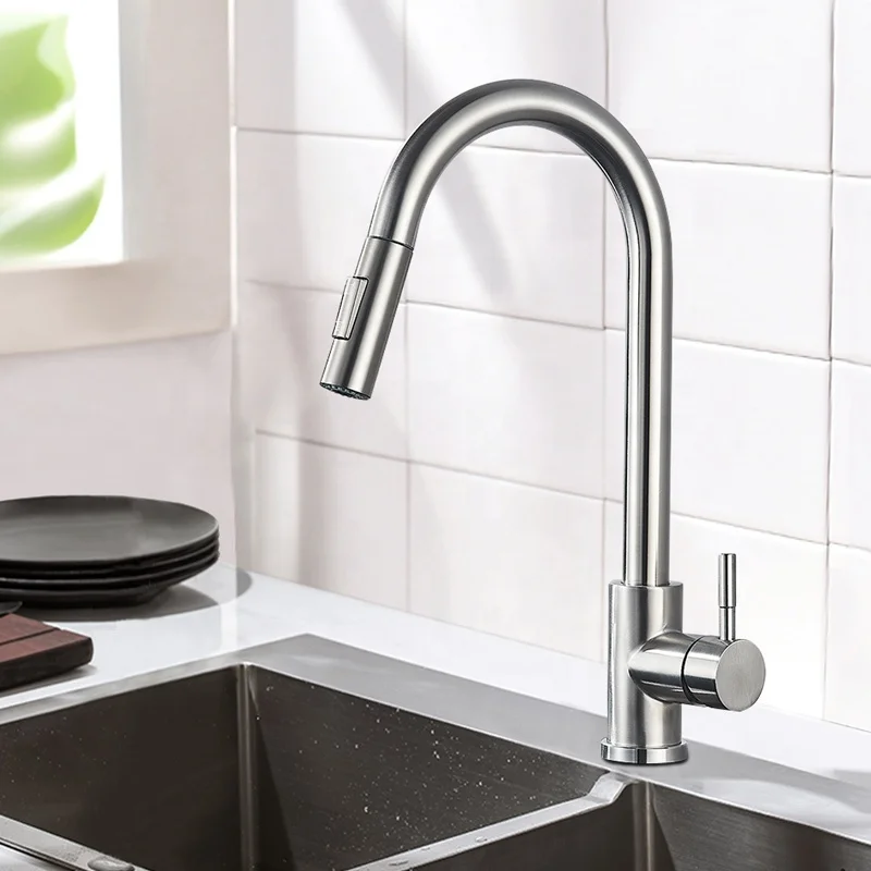 صنبور المطبخ الأسود، صنبور خلاط حوض المطبخ القابل للسحب على سطح السفينة، صنبور رش بمقبض واحد، صنبور خلاط