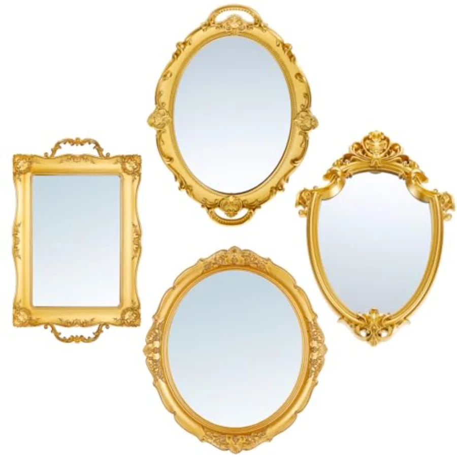 

4 Pcs Mirrors Set Decorative Hanging Wall Decor for Wedding Gallery Bedroom Bathroom Antique Jewelry Dresser Organizer Mirrored