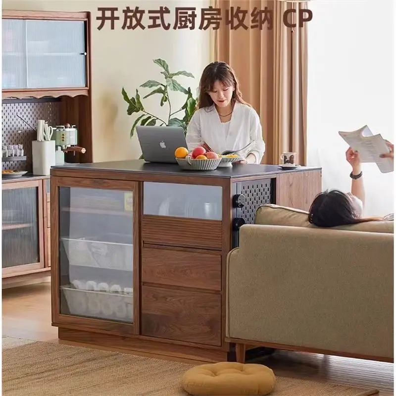Taiwan cooking table black walnut rock slab kitchen living room storage dining side cabinet Nakajima y