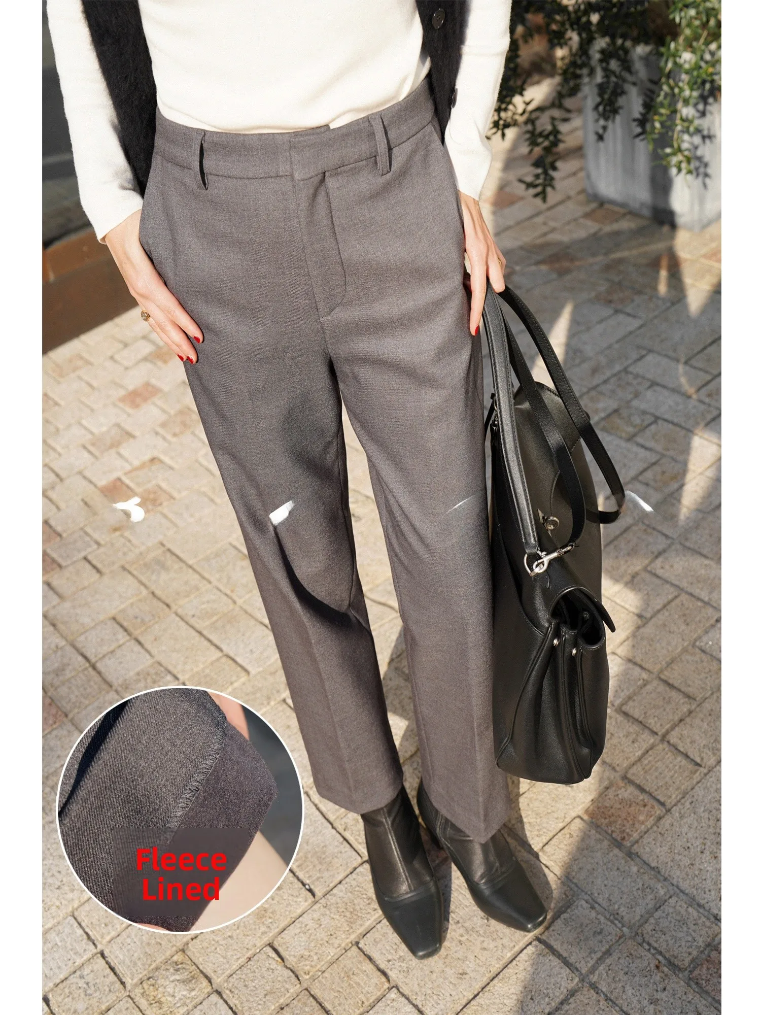 

BZZN Winter Thi Warm Fce Lined Wool Commute Casual Nine-Piece Office Profional Straight Leg Pants Ladies Suit Pants