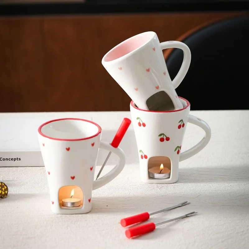 Ceramic Chocolate Melting Cups Fondue Mug Hot Pot Butter Warmer Tea Light Heating Melt Pot for Candy Chocolate