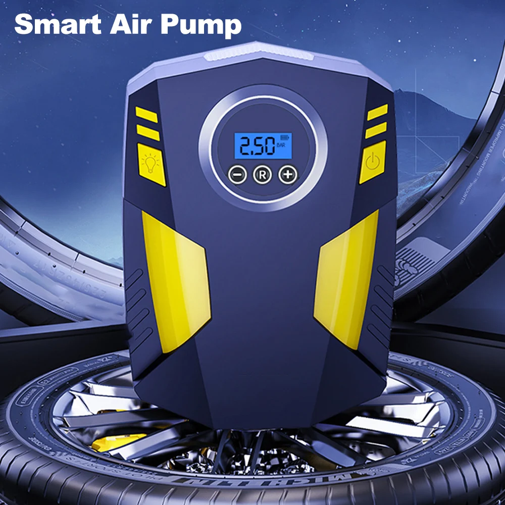 Tire Inflator Portable Air Compressor Rechargeable Powered Tire Pump with 3 Nozzles 12V Car Electric Air Pump with LED Light