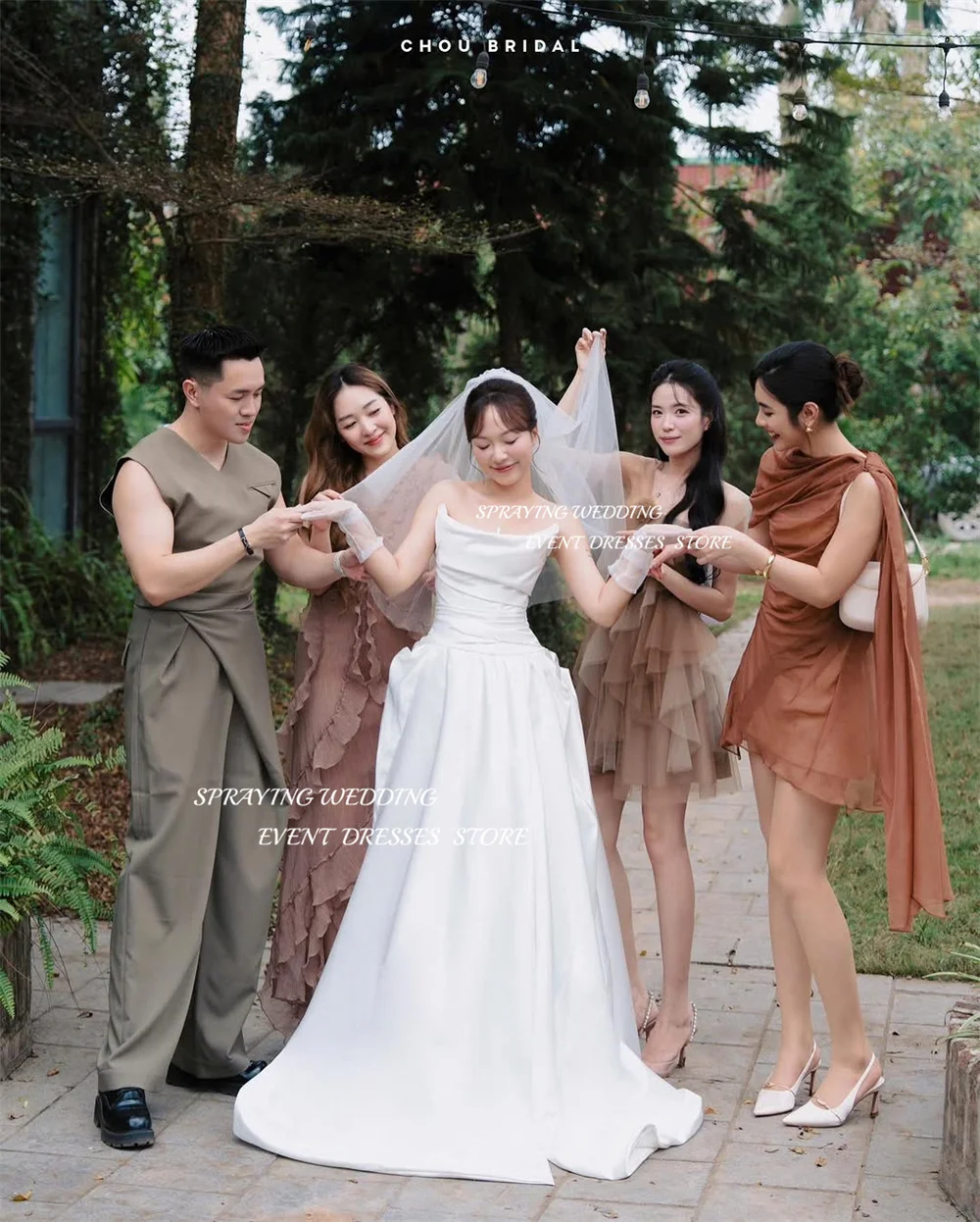 SPRAYING Elegantes Satin-Hochzeitskleid in Elfenbein, A-Linie, O-Ausschnitt, Falten, Brautkleider, bodenlang, Schlitz, individuell gestaltet, Robe De Mariée 2025