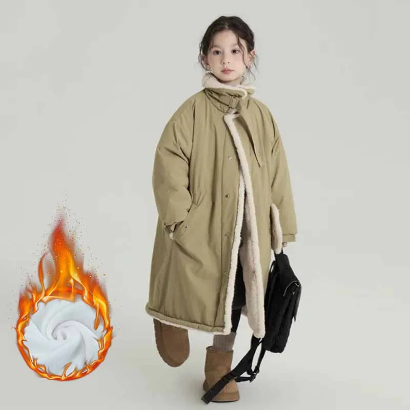 

Куртки из овечьей шерсти для девочек, детские толстые плюшевые длинные пуховики, детская зимняя стеганая верхняя одежда, новая модная зимняя верхняя одежда для подростков