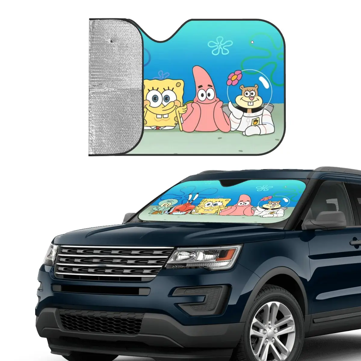 Funny SpongeBobed Cute Sunshade Windscreen Universal Car Front Window Visor 70x130cm Car Sunshade Blinds Sun Shade Protect