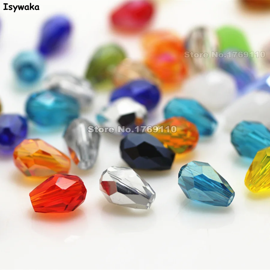 Isywaka 70pcs Mixed Color 5*7mm Faceted Teardrop Beads Austria Crystal Beads charm Glass Beads Loose Spacer Bead For Diy