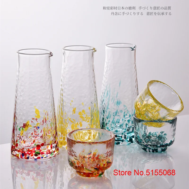 Japanese Color Crystal Sake Pot Shot Glass Set Hammer Pattern Liquor Wine Divider Colour Point Spirit Decanter Vodka Cups Teacup