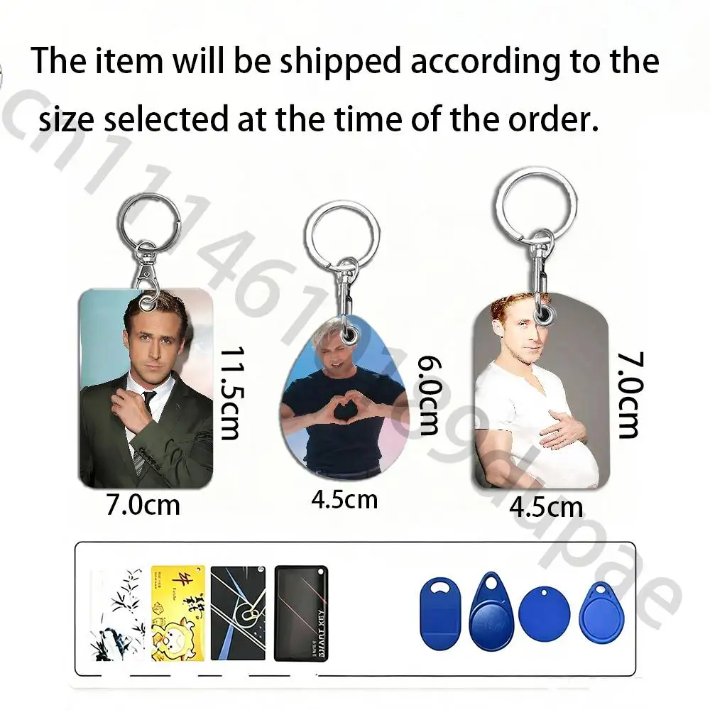 R-Ryan G-Gosling Ken Protective Printed Leather Card Case Metal Keychain for Bank Credit Bus Subway ID Cards