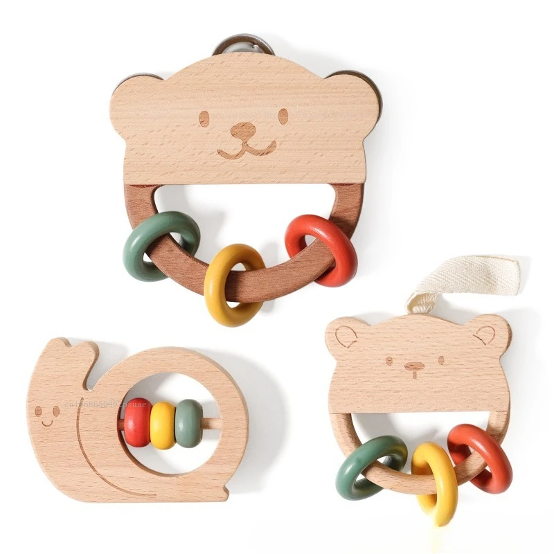 Sonaglio per bambini Giocattoli Orsetto in legno Lumaca Animale Massaggiagengive Sonaglio Regalo per neonati Giocattolo puzzle per bambini Г®ломкалолольtukк