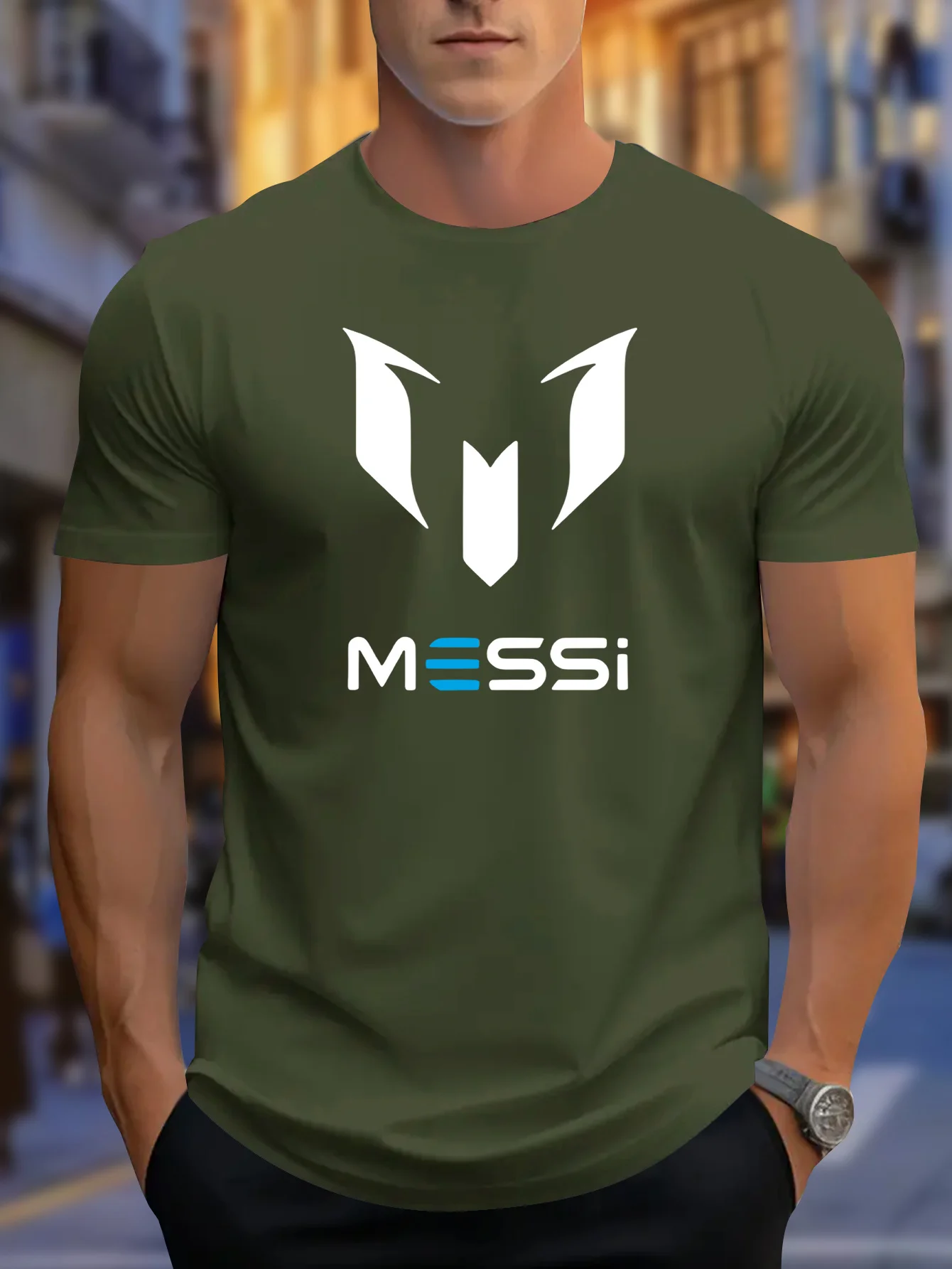 Nowa letnia koszulka męska 2025 Messi z okrągłym dekoltem, swobodna, modna i lekka męska koszulka poliestrowa