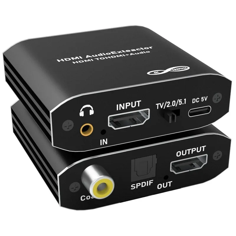 4K 30Hz HDMI-compatible Audio Extractor SPDIF Coaxial 5.1CH Optical Converter 3 Audio Modes Audio Extractor