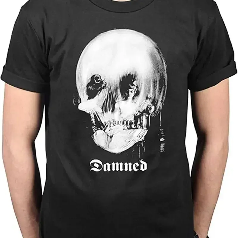 The Damned Skull Mens T Shirt Punk Band Dave Vanian Rose Black