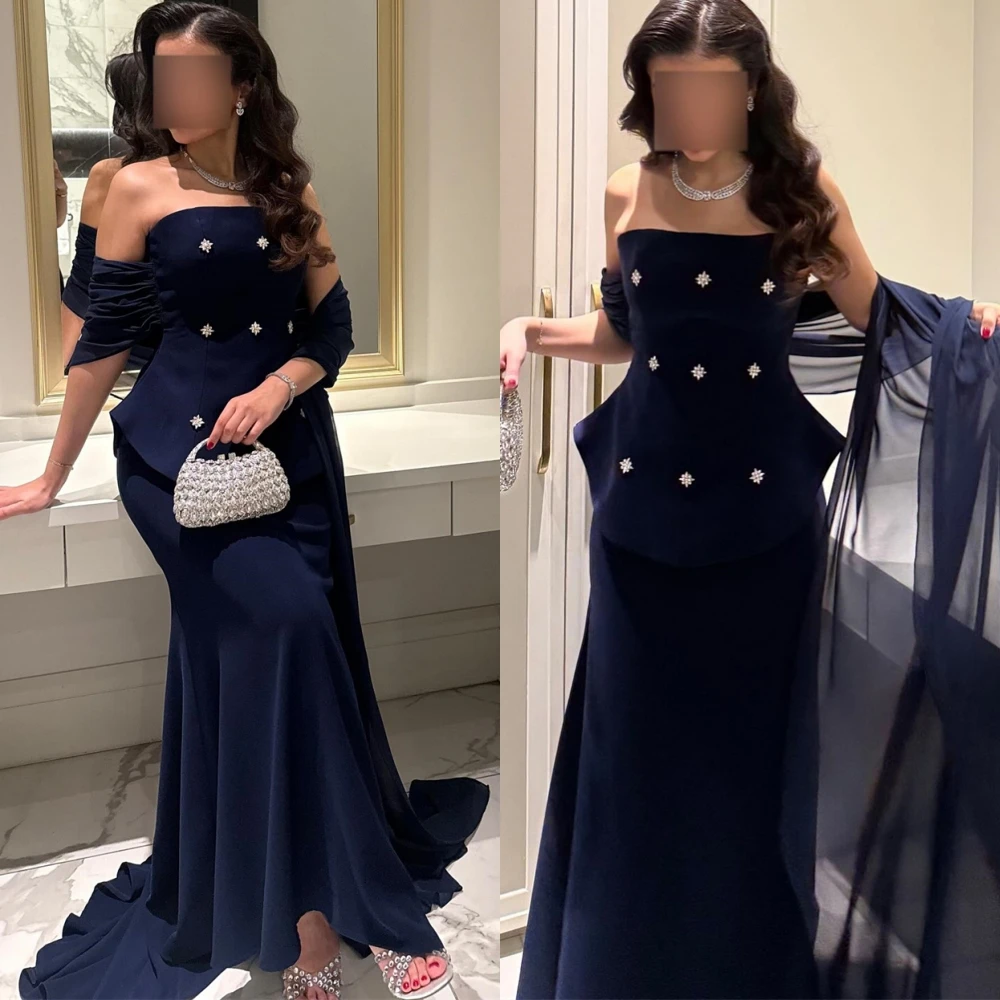 

Customized Graceful Jersey Evening Dress Delicate Strapless Crystal Celebrity Gowns Temperament Mermaid Special Occasion Gowns