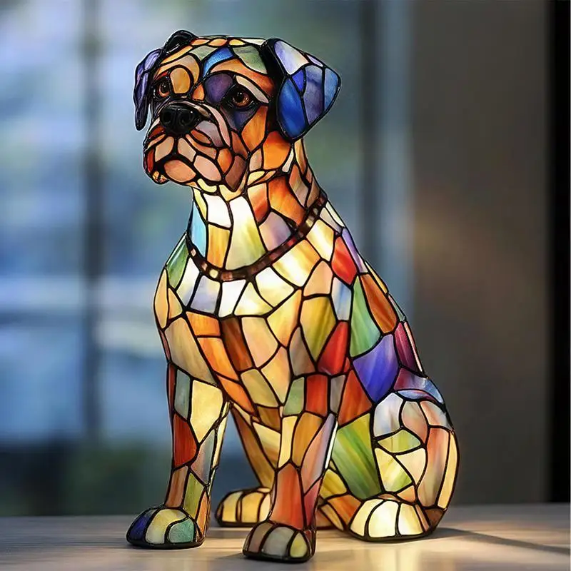 LED Animal Resin Table Lamp Dog Series Bedside Night Light Home Ornament for Living Room Bedroom Office Home Decorations